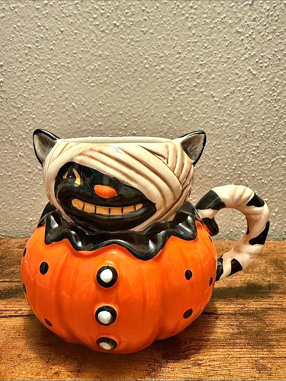 Johanna Parker Halloween Mummy Pumpkin Candy Dish Jar Ceramic Decor.